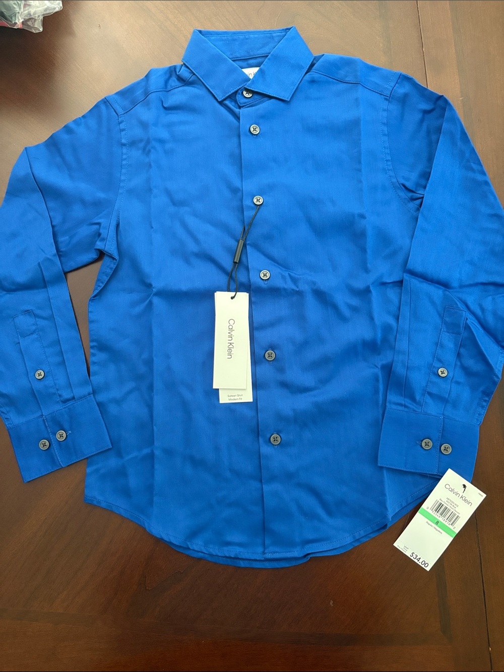 Calvin Klein boys size 8 Royal Blue Long-Sleeve Button down Shirt modern fit $34
